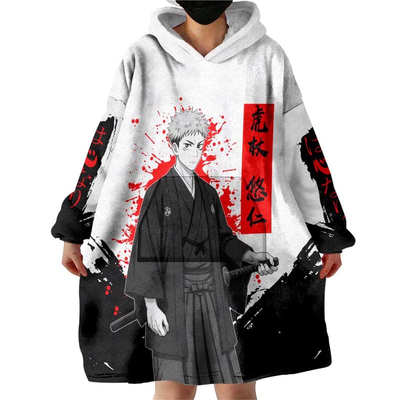 Jujutsu Kaisen Yuji Itadori Hooded Wearable Blanket 60”x53”