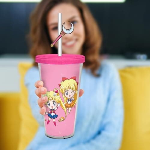 JUST FUNKY Sailor Moon Crystal Carnival Cup with Straw | 16oz Plastic Travel