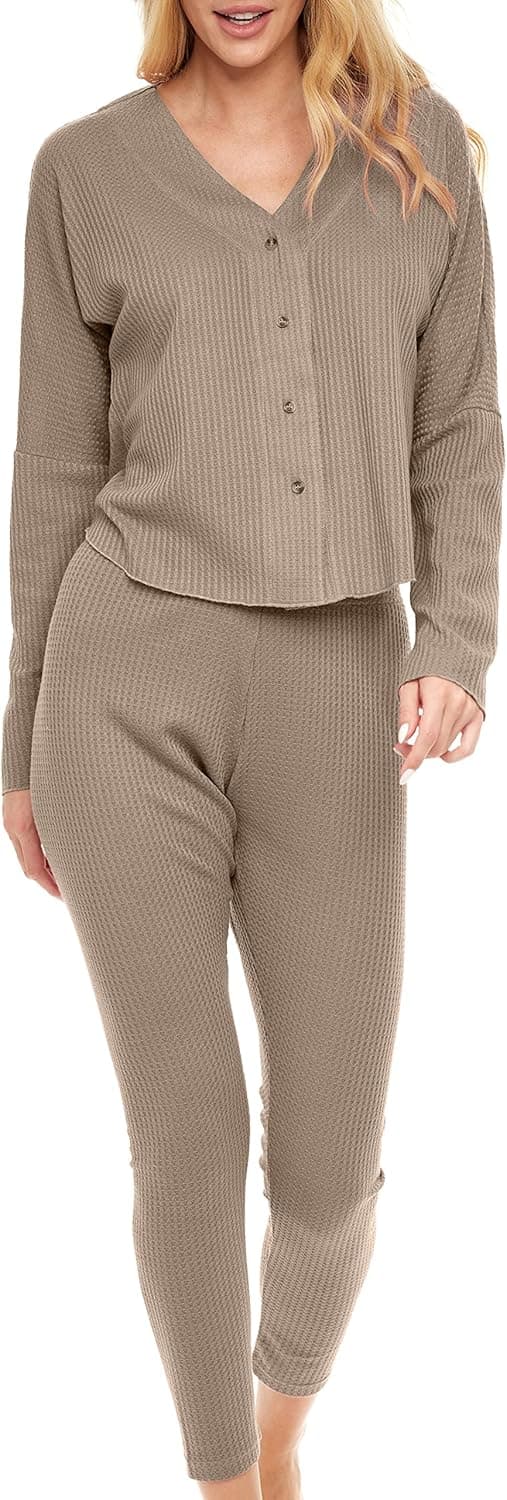Women’s Knit Robe & Pajama Set, Shadow Beige, 2XL