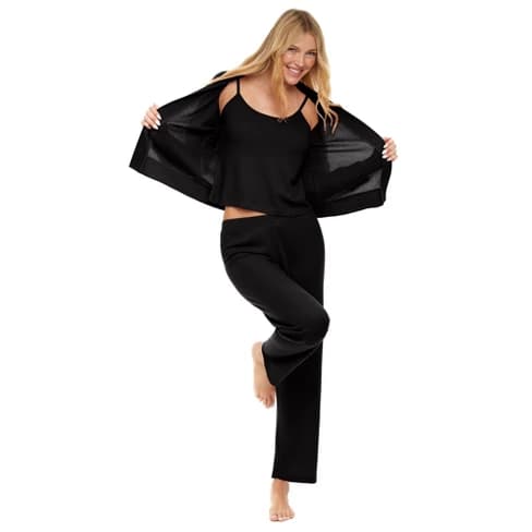 Sleepwear Set- Hip Length Jacket, Cami Top and Pajama Pants Size L