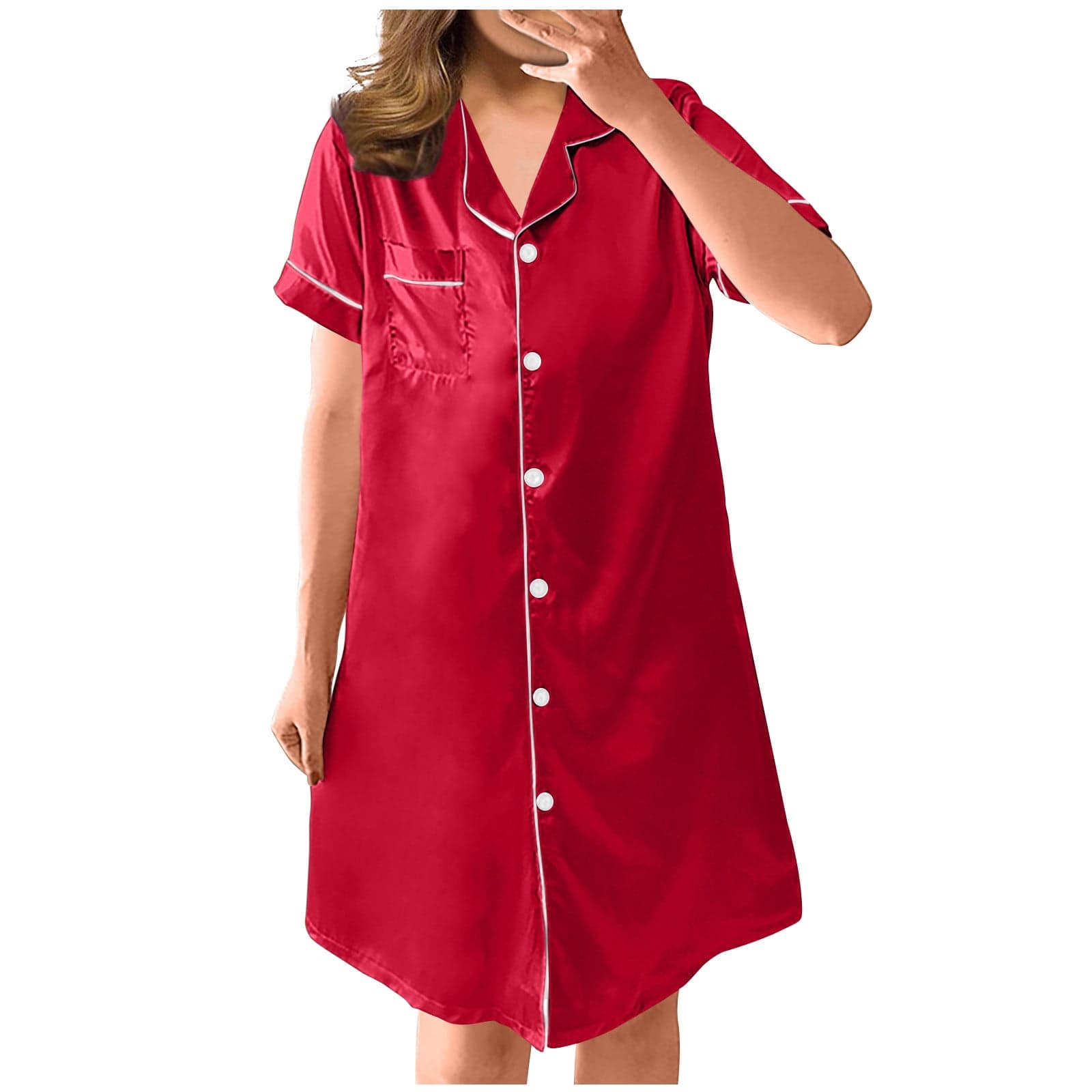 Lightweight Button Down Pajama Top Light rose red Size L