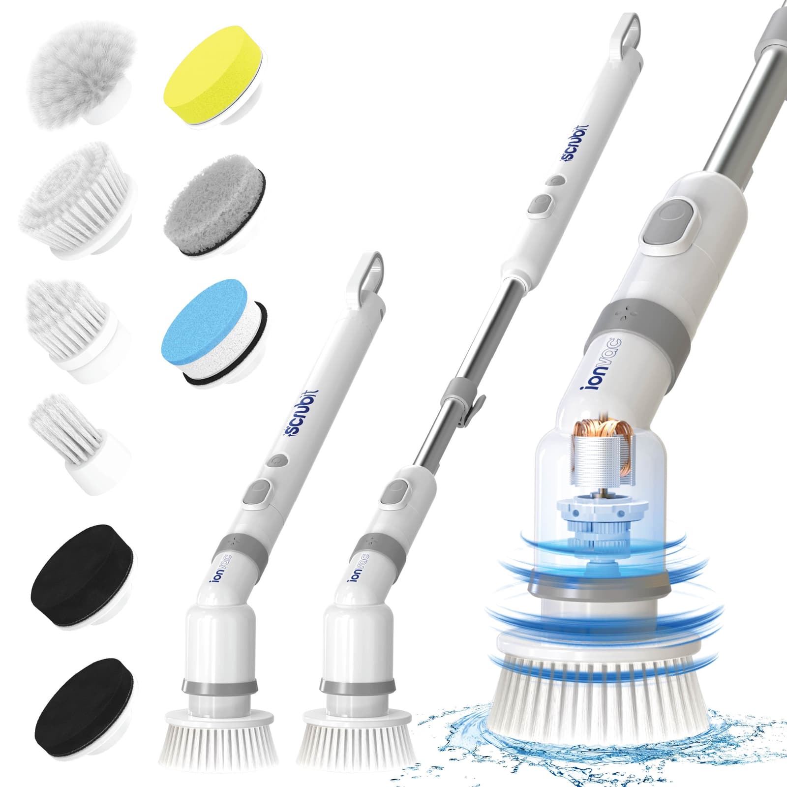 Rechargeable Cordless Spin Scrubber Electric Scrub Cleaning Brush 8 Heads Voice