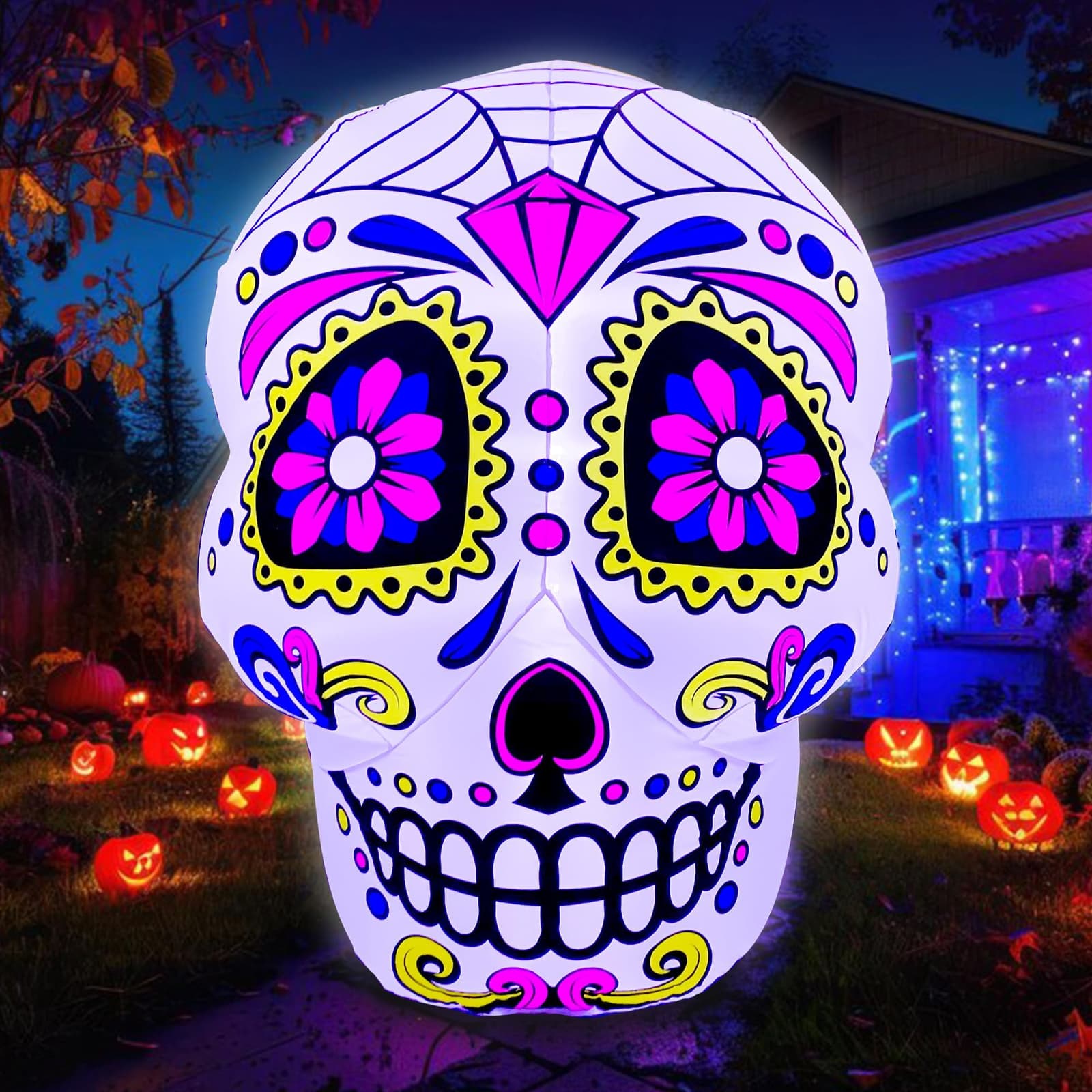 4ft Inflatable Halloween Sugar Skull Decoration with Lights
