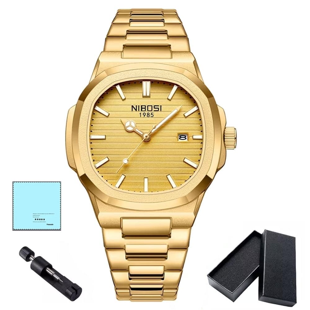 Fashion men’s quartz watch planted band (gold)