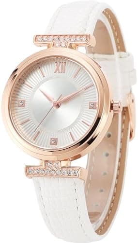 winkle Flower Diamonds-Set Cowhide White Leather Strap Ladies Watch