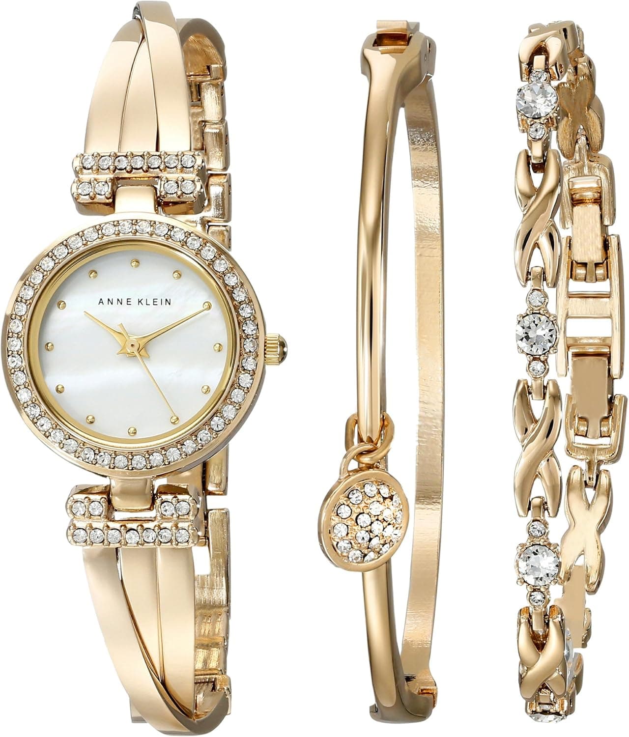 Women's Watch Set Premium Crystal Accented Bangle Watch and Bracelet Watch