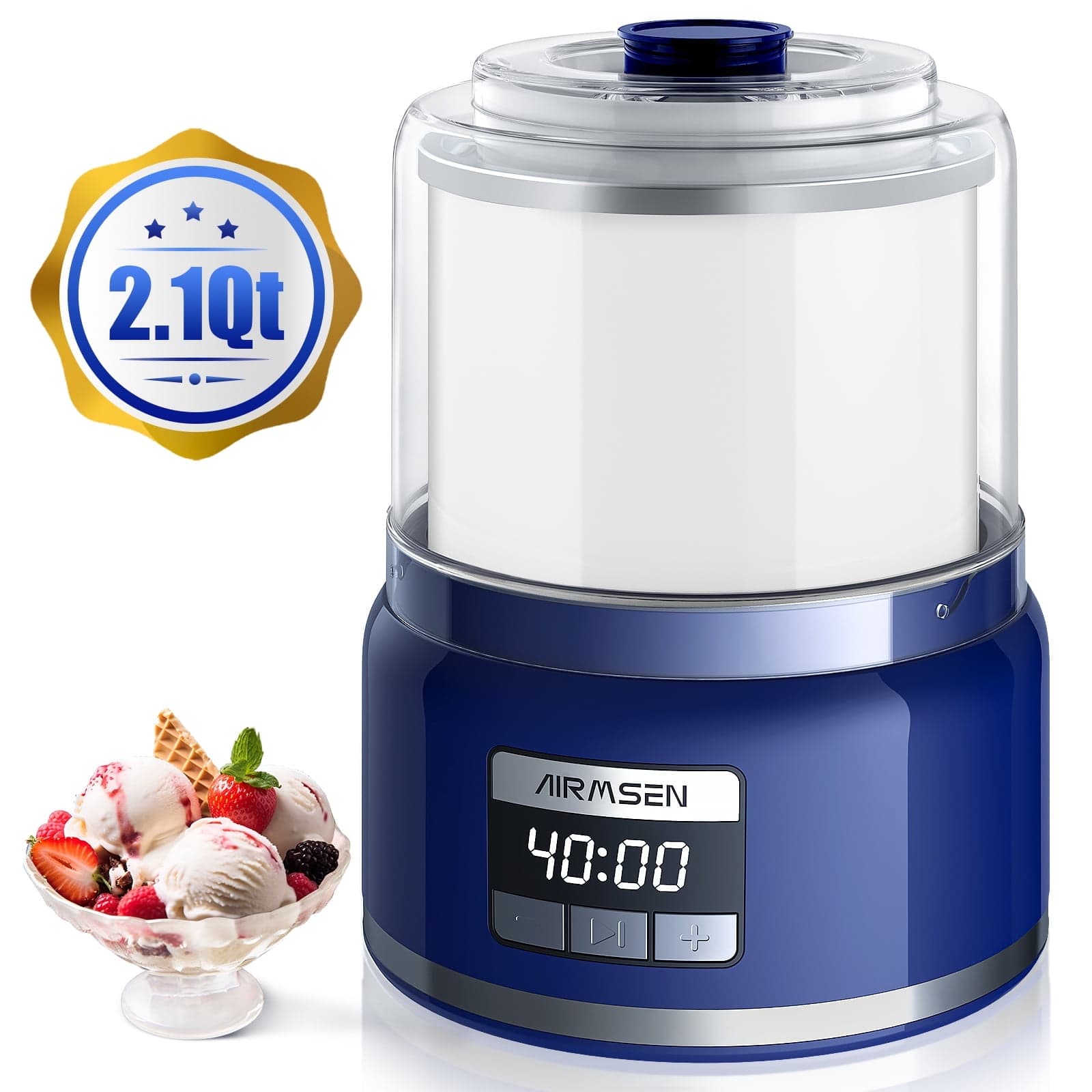 2.1 Qt Ice Cream Maker, LED Screen and Timer,Color: Blue,8.9*12.1inch