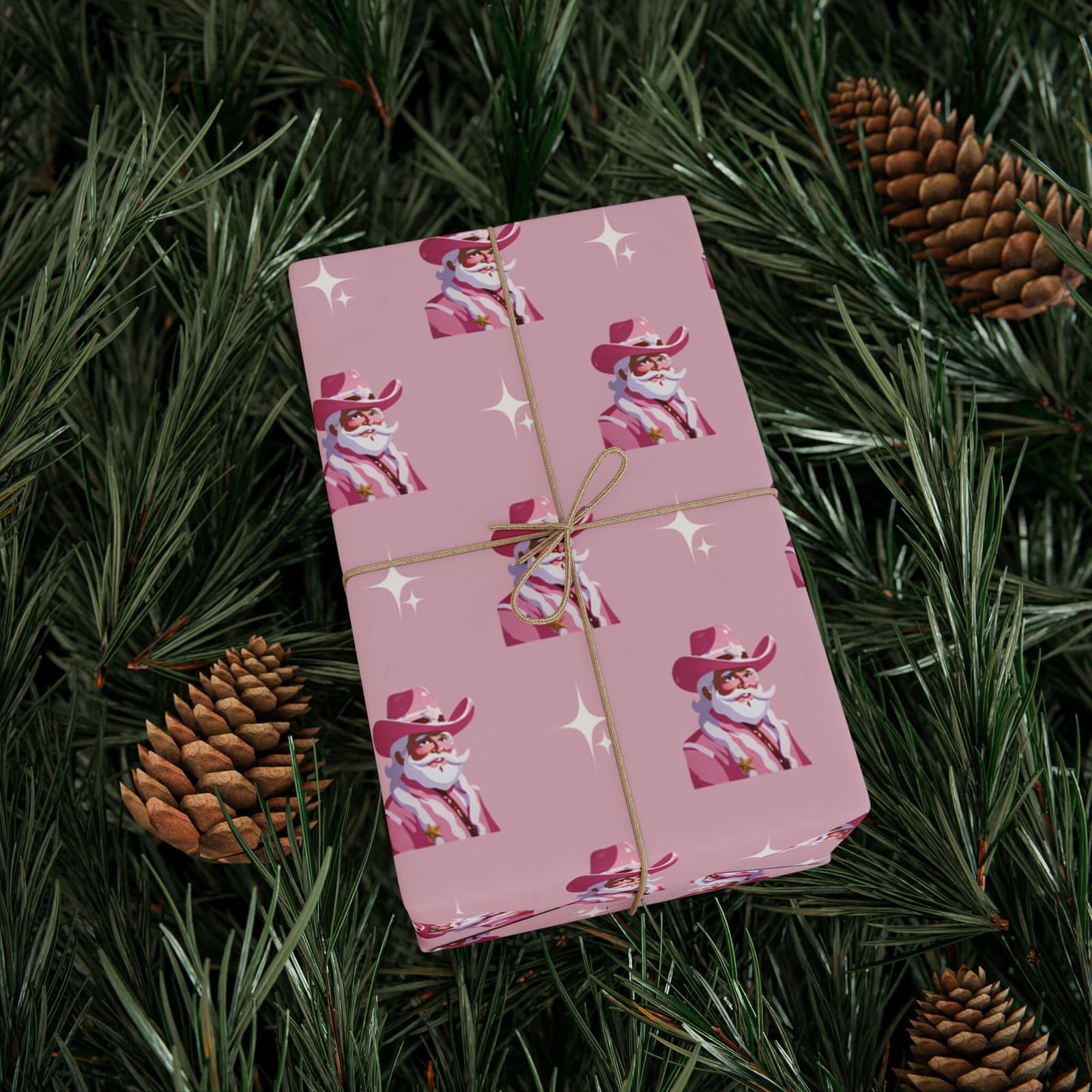 Pink Cowboy Santas Wrapping Paper