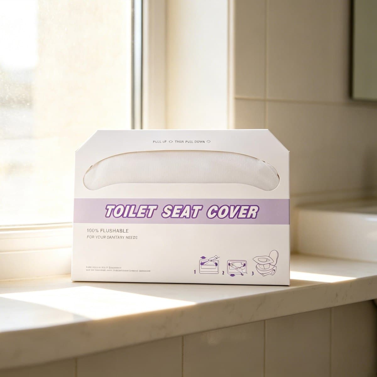 14.2"x16.5" Toilet Seat Cover, White, 1/2Fold