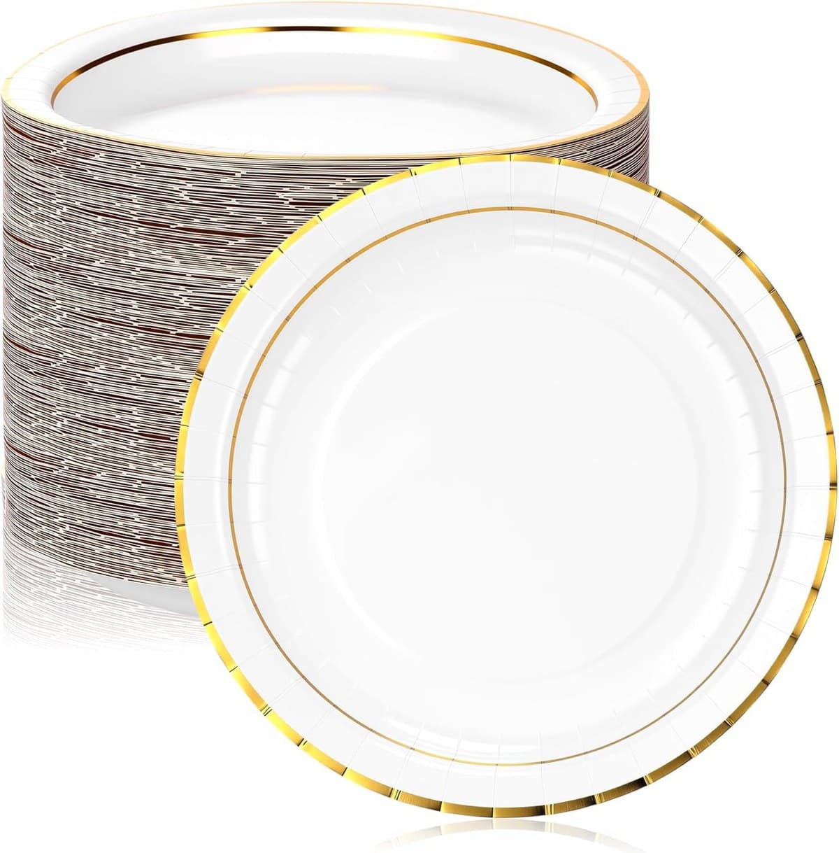 White-Gold Paper Party Plates (350-Count Bulk Pack)