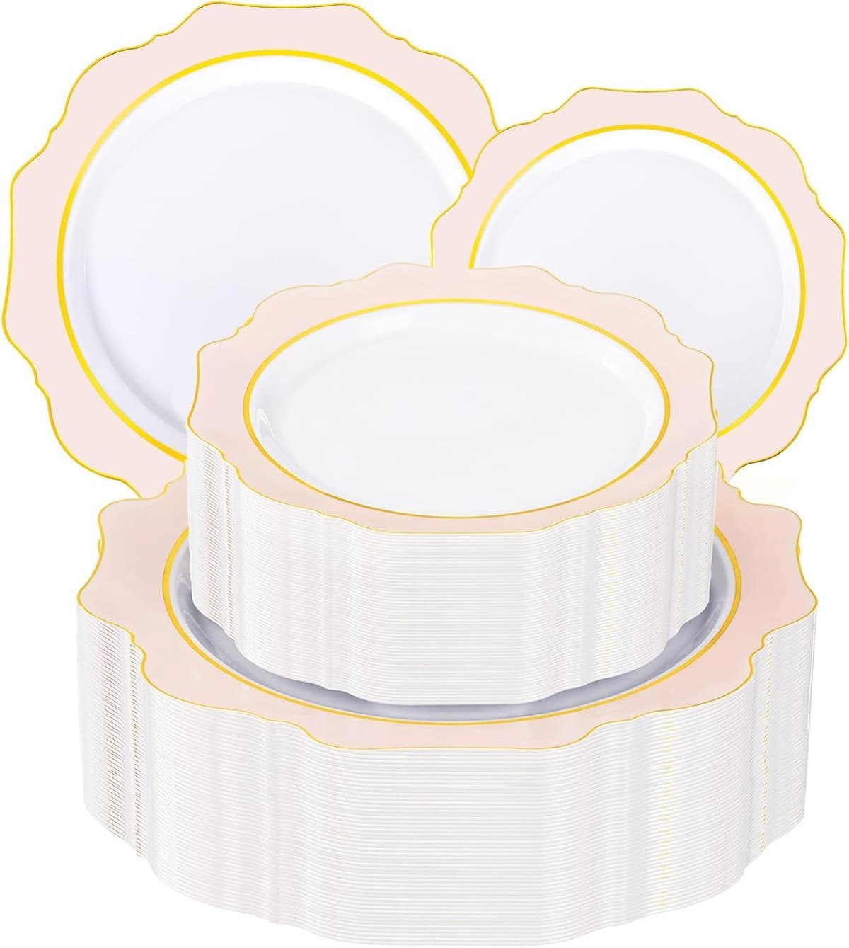 Lace Pink-Gold Plastic Party Plates (350-Count Bulk Pack)